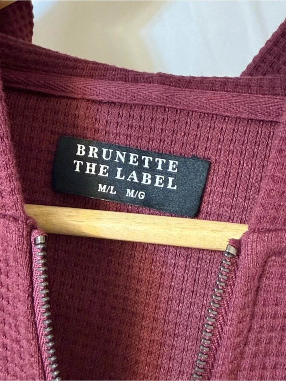 Brunette The Label Waffle Full Zip Hoodie Burgundy Medium Large